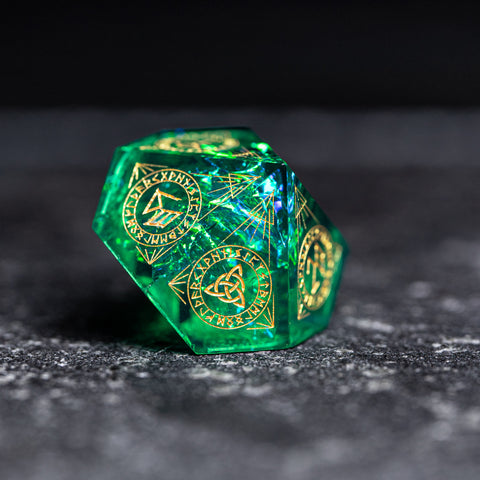 URWizards Dnd Resin Green Glitter Engraved Dice Set Nordic Style - Urwizards