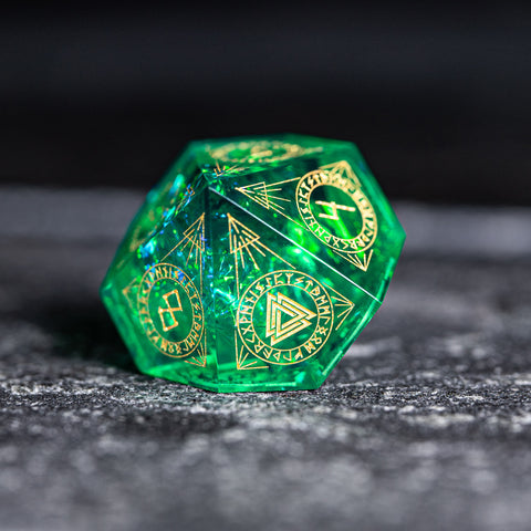 URWizards Dnd Resin Green Glitter Engraved Dice Set Nordic Style - Urwizards