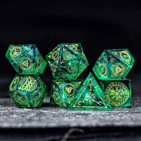 URWizards Dnd Resin Green Glitter Engraved Dice Set Nordic Style - Urwizards