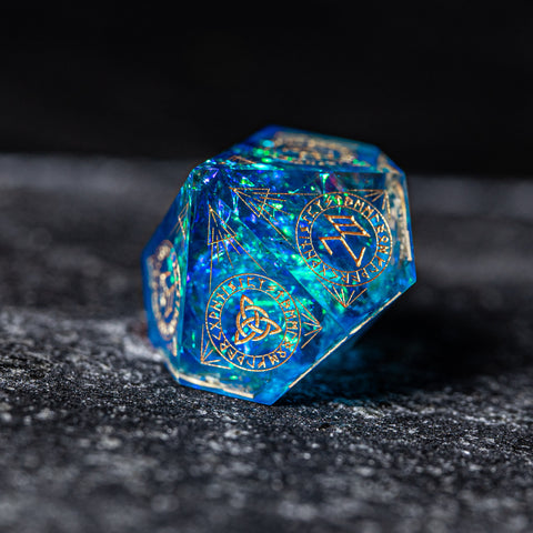 URWizards Dnd Resin Blue Glitter Engraved Dice Set Nordic Style - Urwizards