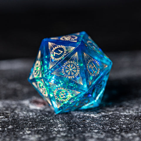 URWizards Dnd Resin Blue Glitter Engraved Dice Set Nordic Style - Urwizards