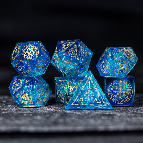 URWizards Dnd Resin Blue Glitter Engraved Dice Set Nordic Style - Urwizards