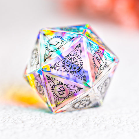 URWizards Dnd Engraved Dichroic Prism Glass Dice Set Nordic Style Black Inked - Urwizards