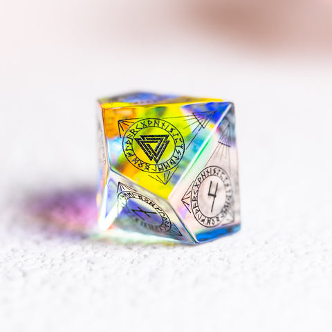 URWizards Dnd Engraved Dichroic Prism Glass Dice Set Nordic Style Black Inked - Urwizards