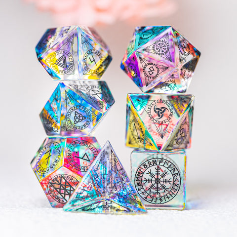 URWizards Dnd Engraved Dichroic Prism Glass Dice Set Nordic Style Black Inked - Urwizards
