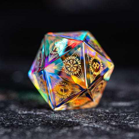 URWizards Dnd Engraved Dichroic Prism Glass Dice Set Nordic Style Gold Inked - Urwizards