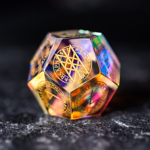 URWizards Dnd Engraved Dichroic Prism Glass Dice Set Nordic Style Gold Inked - Urwizards