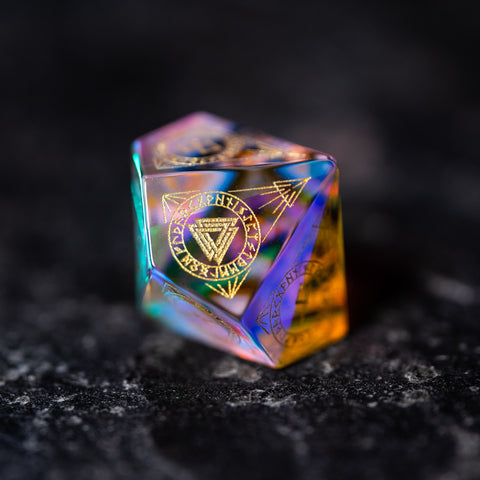 URWizards Dnd Engraved Dichroic Prism Glass Dice Set Nordic Style Gold Inked - Urwizards