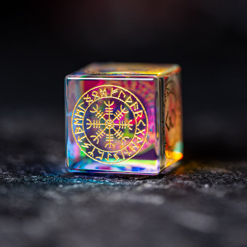 URWizards Dnd Engraved Dichroic Prism Glass Dice Set Nordic Style Gold Inked - Urwizards