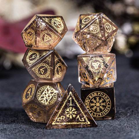 URWizards Dnd Engraved Smoky Quartz Dice Set Nordic Style - Urwizards