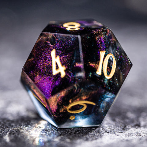 URWizards Dnd Resin Octarine Glitter Engraved Dice Set YEET & OOF - Urwizards