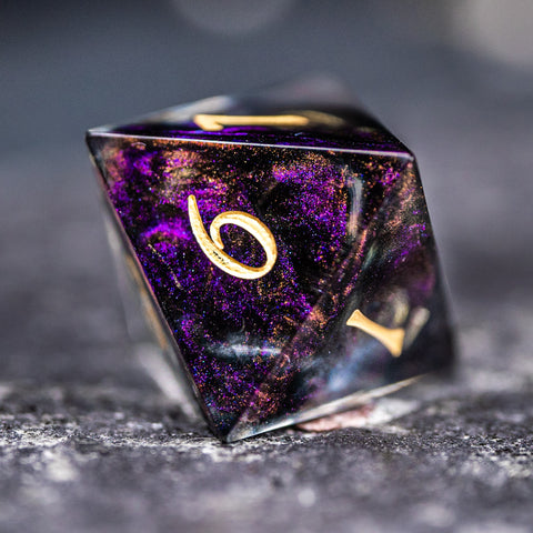 URWizards Dnd Resin Octarine Glitter Engraved Dice Set YEET & OOF - Urwizards