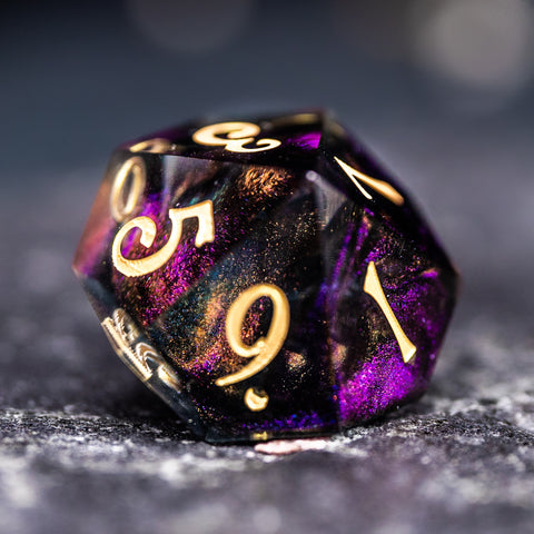 URWizards Dnd Resin Octarine Glitter Engraved Dice Set YEET & OOF - Urwizards