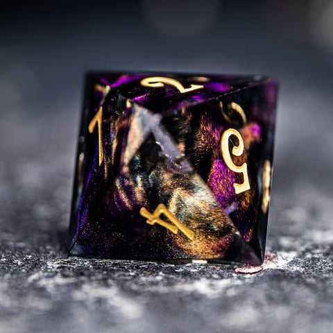 URWizards Dnd Resin Octarine Glitter Engraved Dice Set YEET & OOF - Urwizards