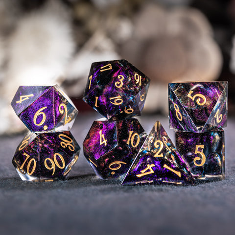 URWizards Dnd Resin Octarine Glitter Engraved Dice Set YEET & FUCK - Urwizards