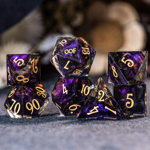 URWizards Dnd Resin Octarine Glitter Engraved Dice Set YEET & OOF - Urwizards