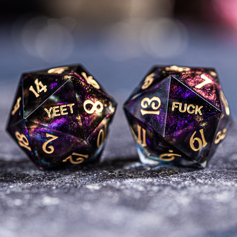URWizards Dnd Resin Octarine Glitter Engraved Dice Set YEET & FUCK - Urwizards
