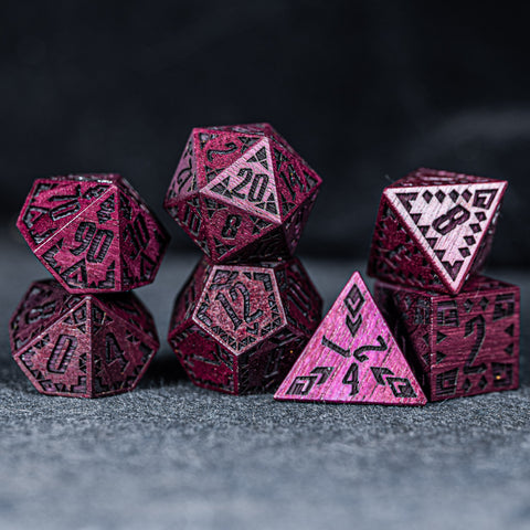 URWizards Engraved Purple Heart Wood Dice Set Indian Style - Urwizards
