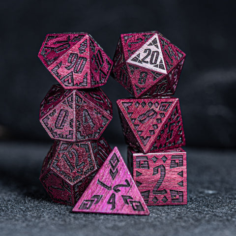 URWizards Engraved Purple Heart Wood Dice Set Indian Style - Urwizards