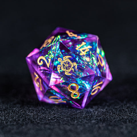 URWizards D&D Resin Purple Glitter Engraved Dice Set Turtle Style - Urwizards