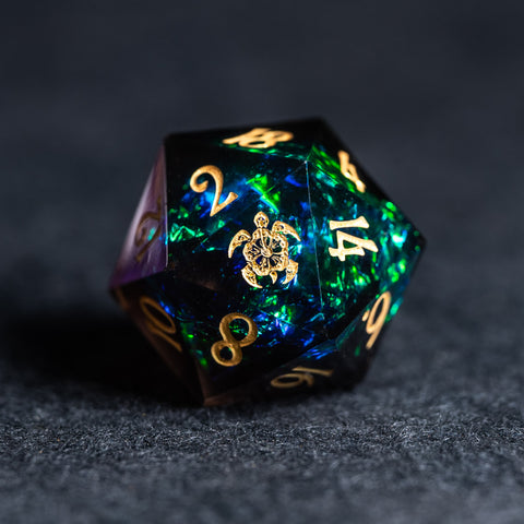 URWizards D&D Resin Dark Glitter Engraved Dice Set Turtle Style - Urwizards
