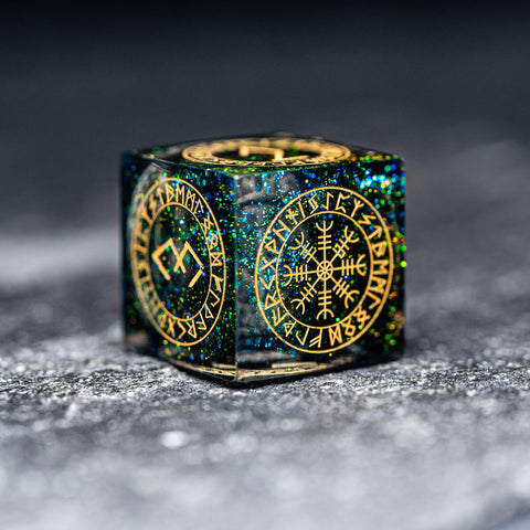 URWizards D&D Resin Dark Green Aurora Engraved Dice Set Nordic Style - Urwizards