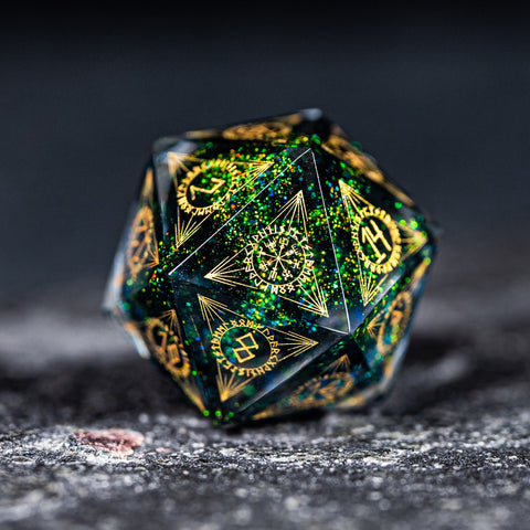 URWizards D&D Resin Dark Green Aurora Engraved Dice Set Nordic Style - Urwizards