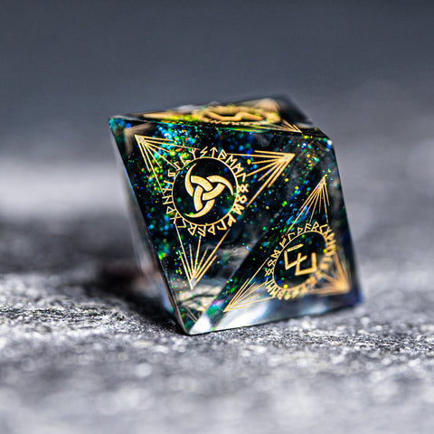 URWizards D&D Resin Dark Green Aurora Engraved Dice Set Nordic Style - Urwizards