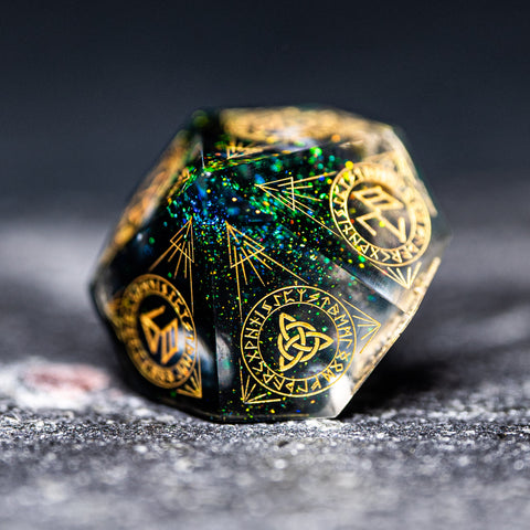 URWizards D&D Resin Dark Green Aurora Engraved Dice Set Nordic Style - Urwizards