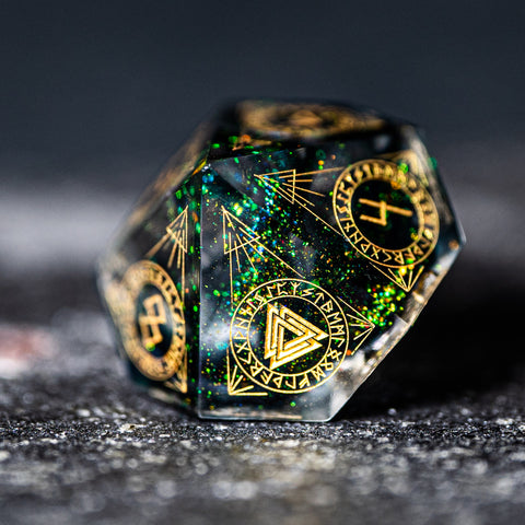 URWizards D&D Resin Dark Green Aurora Engraved Dice Set Nordic Style - Urwizards