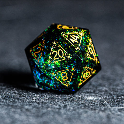 URWizards D&D Resin Dark Green Aurora Engraved Dice Set Astrology Style - Urwizards
