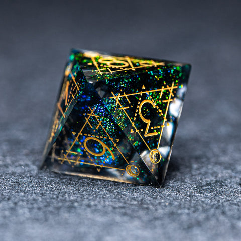 URWizards D&D Resin Dark Green Aurora Engraved Dice Set Astrology Style - Urwizards