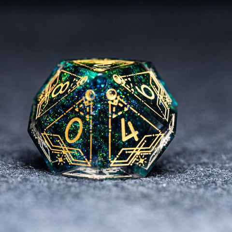 URWizards D&D Resin Dark Green Aurora Engraved Dice Set Astrology Style - Urwizards