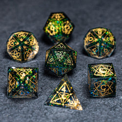URWizards D&D Resin Dark Green Aurora Engraved Dice Set Astrology Style - Urwizards
