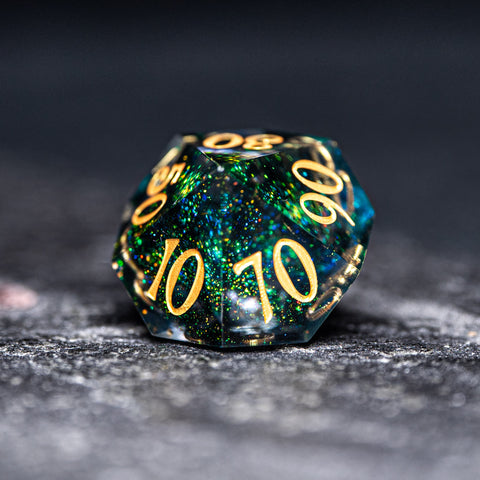 URWizards D&D Resin Dark Green Aurora Engraved Dice Set YEET & F*CK - Urwizards