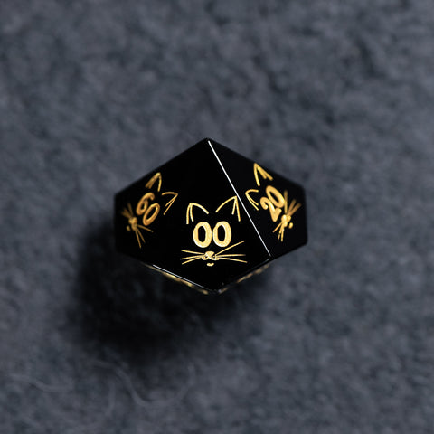 URWizards D&D Engraved Obsidian Dice Set Meow Style - Urwizards