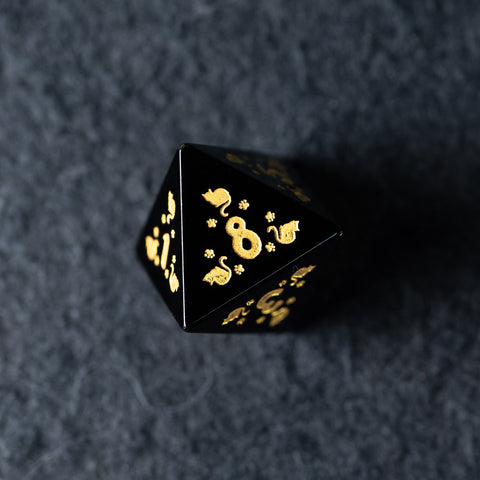 URWizards D&D Engraved Obsidian Dice Set Meow Style - Urwizards