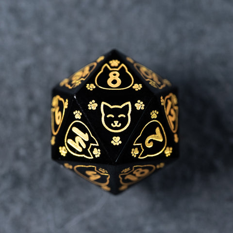 URWizards D&D Engraved Obsidian Dice Set Meow Style - Urwizards