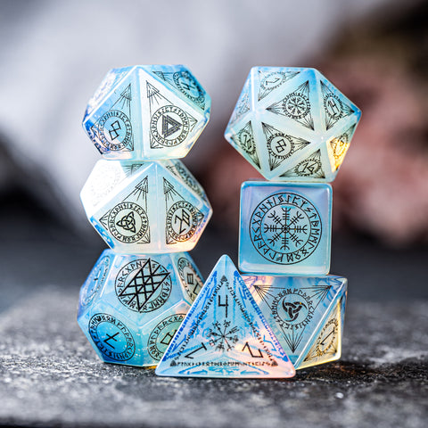 URWizards Dnd Engraved Opalite Stone Dice Set Nordic Style - Urwizards