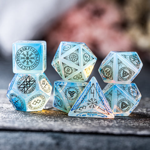URWizards Dnd Engraved Opalite Stone Dice Set Nordic Style - Urwizards