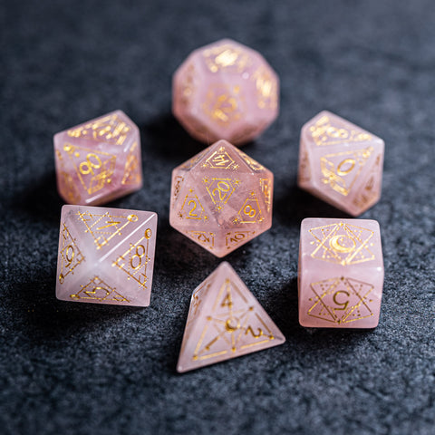 URWizards Dnd Engraved Rose Quartz Dice Set Astrology Style - Urwizards