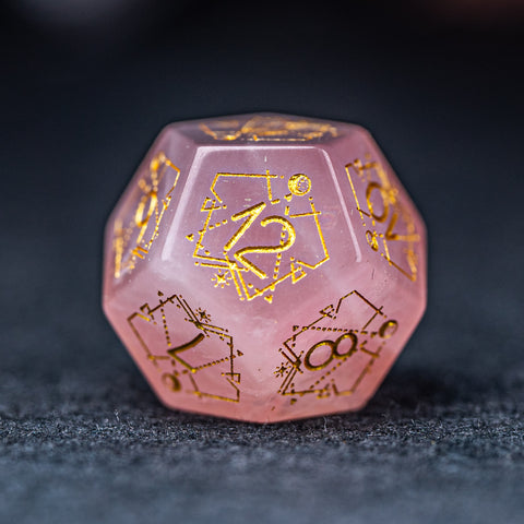 URWizards Dnd Engraved Rose Quartz Dice Set Astrology Style - Urwizards