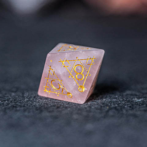 URWizards Dnd Engraved Rose Quartz Dice Set Astrology Style - Urwizards