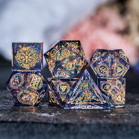 URWizards D&D Resin Night Neon Engraved Dice Set Nordic Style - Urwizards