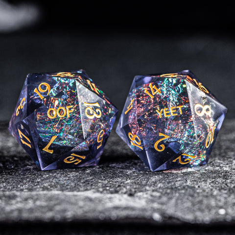 URWizards D&D Resin Night Neon Engraved Dice Set YEET & OOF - Urwizards