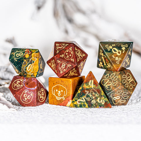 URWizards D&D Engraved Indian Agate Dice Set Dog Style - Urwizards
