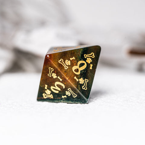 URWizards D&D Engraved Indian Agate Dice Set Dog Style - Urwizards
