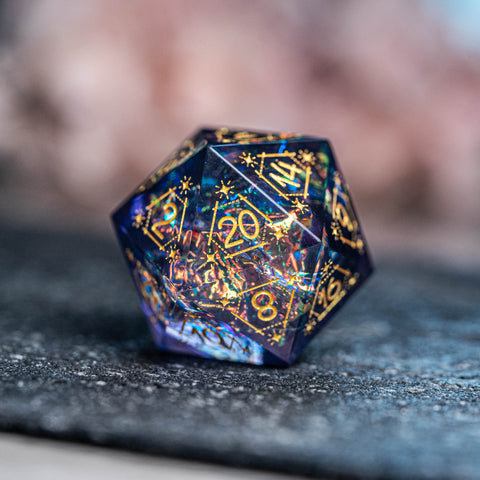 URWizards D&D Resin Night Neon Engraved Dice Set Astrology Style - Urwizards