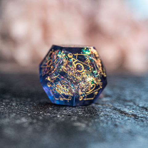 URWizards D&D Resin Night Neon Engraved Dice Set Astrology Style - Urwizards