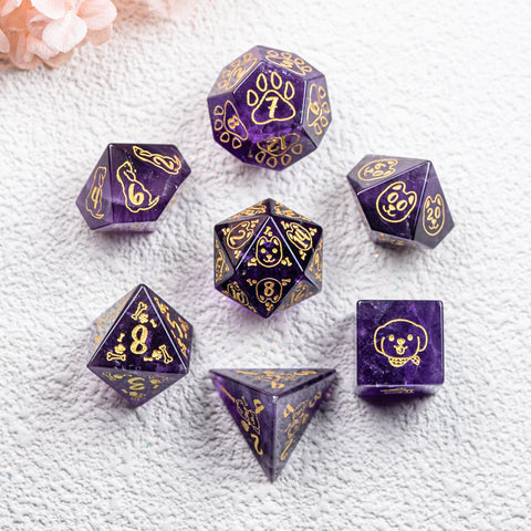 URWizards D&D Engraved Amethyst Dice Set Dog Style - Urwizards